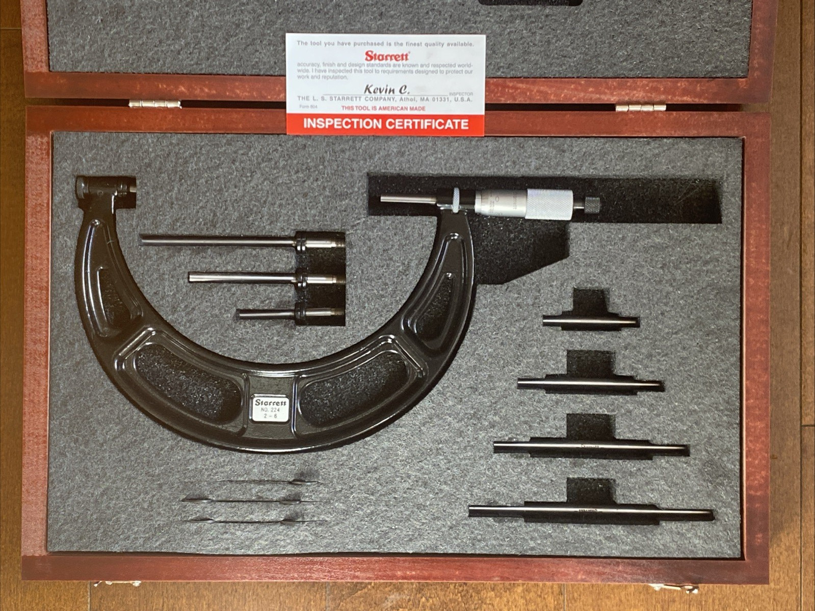 Starrett 224ARLZ Interchangeable Anvil Micrometer Set 2-6"  .001" Graduation USA