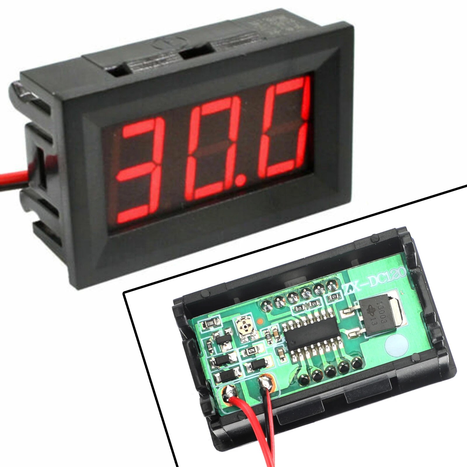 Dc 5-120V Voltmeter Red Led Panel 3-Digital Display Volt Meter 2-Wire USA 5Pcs