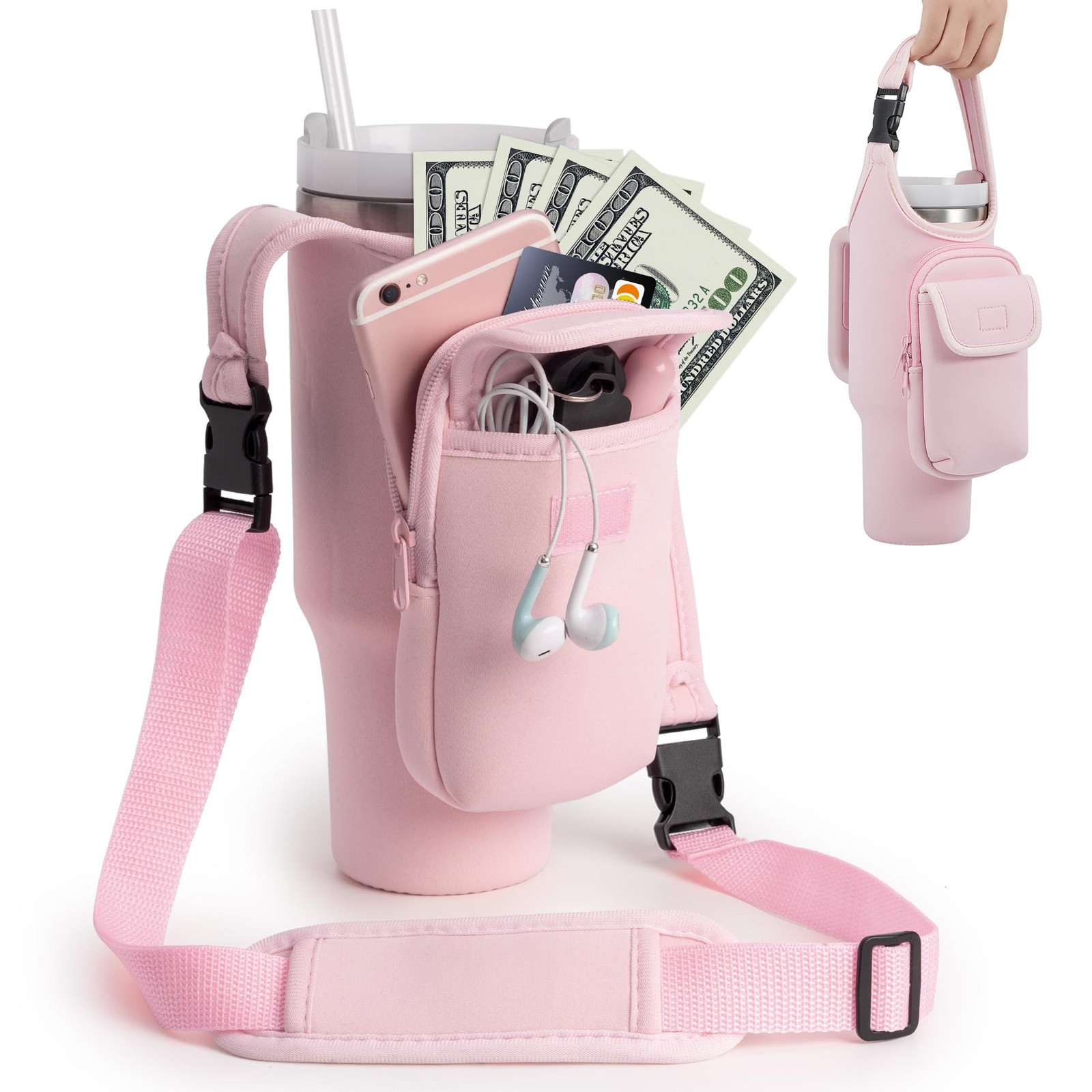 Neoprene Crossbody Carrier Bag for Stanley 40/30oz Tumbler w/ Phone Holder