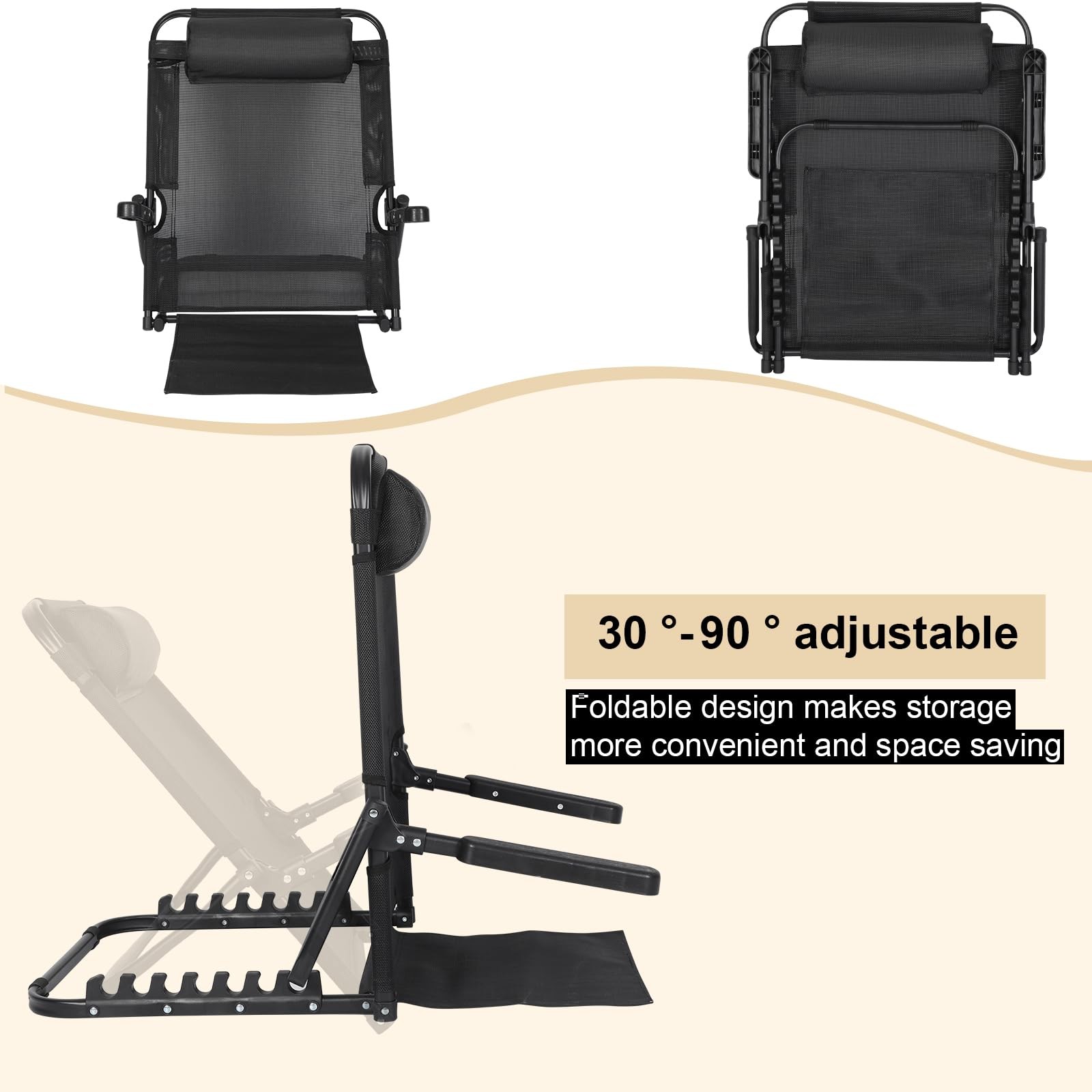 Adjustable Lifting Bed Backrest with Armrest Large Folding Bed Rest Sitting u...