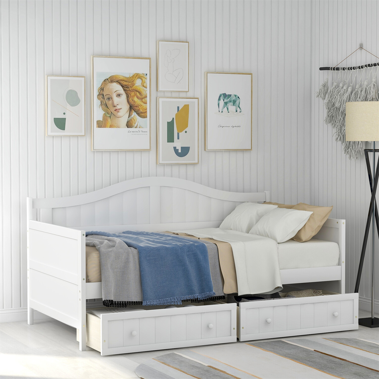 Twin Size Daybed Wood Bed Frame Sofa Bed with 2 Drawer White/Gray/Espresso