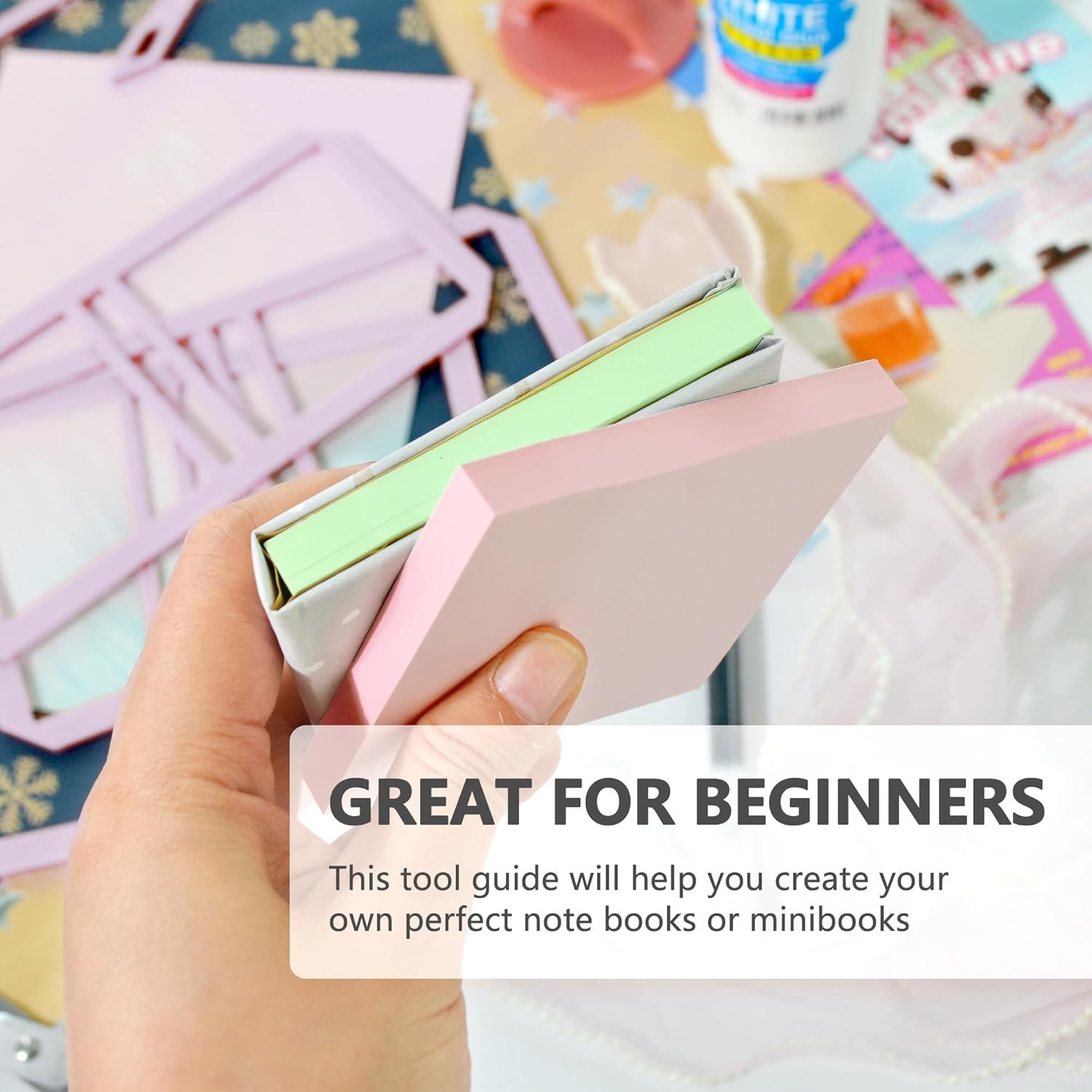 9Pcs Bookbinding Easy Scrapbooking Tool for Starter, Complete Great Stencils and