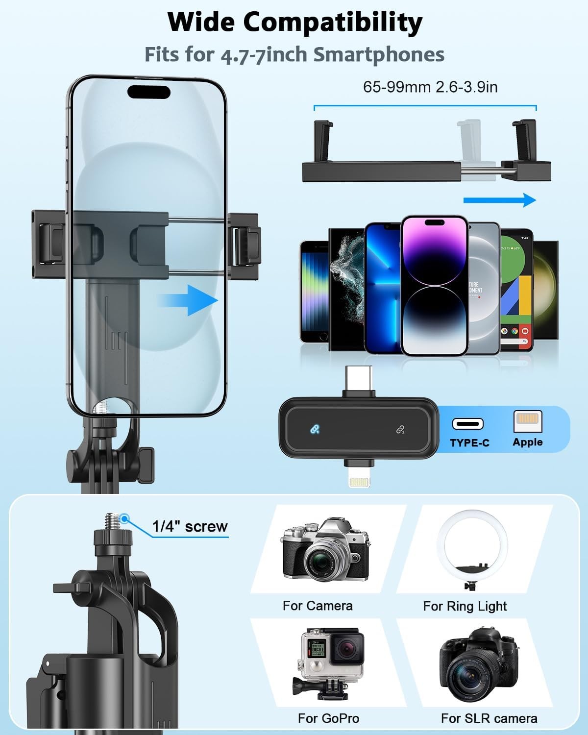 Vlogging Kit for iPhone/Android, 63”Auto Face Tracking Tripod for iPhone with Li
