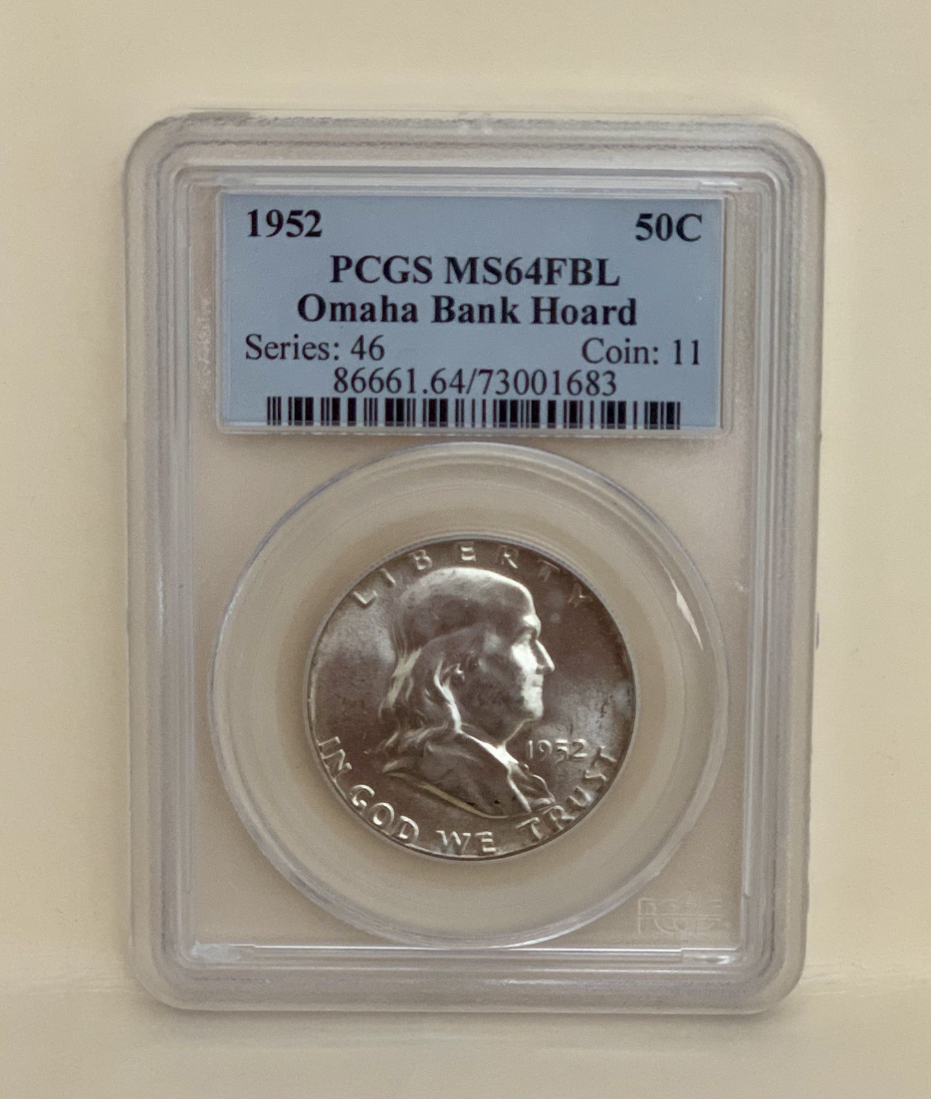 1952 Franklin Silver Half Dollar  PCGS MS64 FBL Omaha Bank Hoard