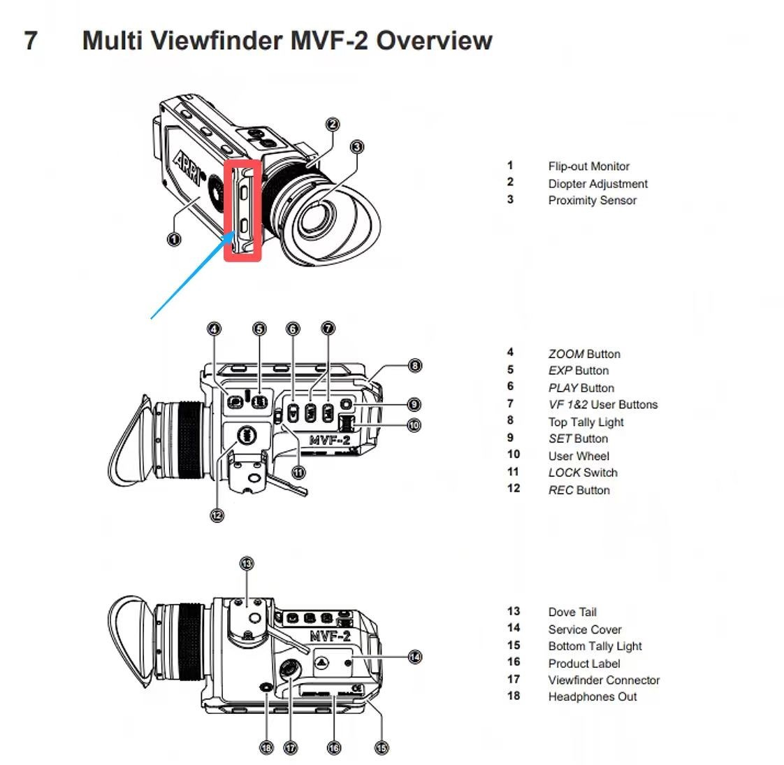 Replacement, ARRI ALEXA Mini LF, ALEX 35 VF viewfinder VF button, MVF-2
