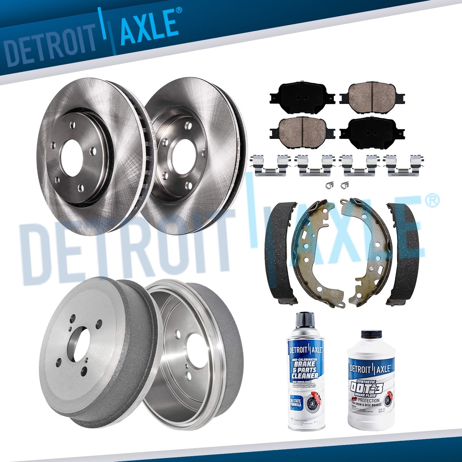 Front Brake Rotors Ceramic Pads & Rear Drums Shoes for 2002 - 2005 Toyota Celica
