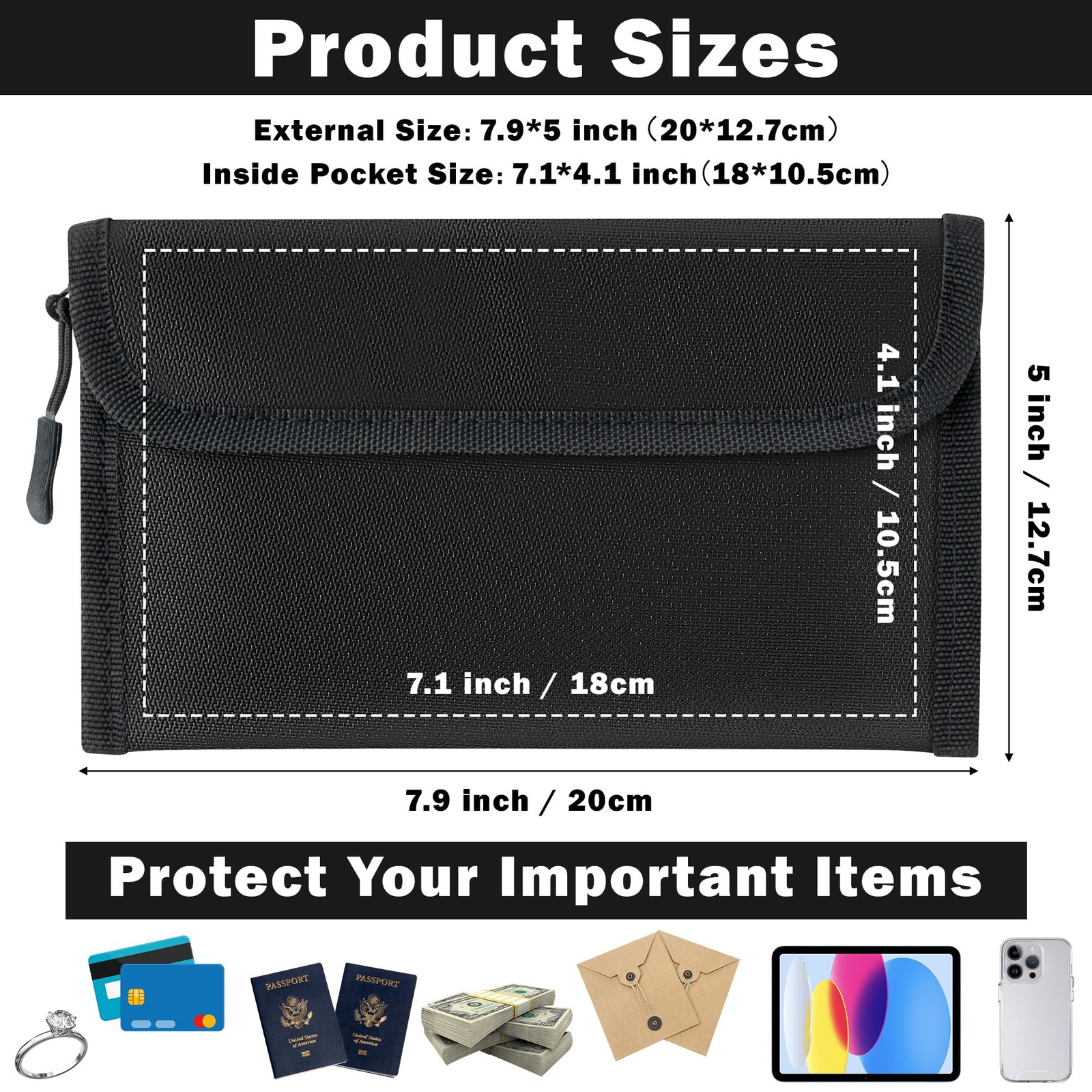5200°F Fireproof Document Bag Money Pouch Portable Files Bag for Cash Passport