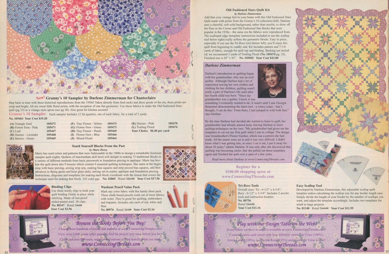 Lot 2 Connecting Threads 2002 Quilting Supply Catalog Fabric Collections Tools