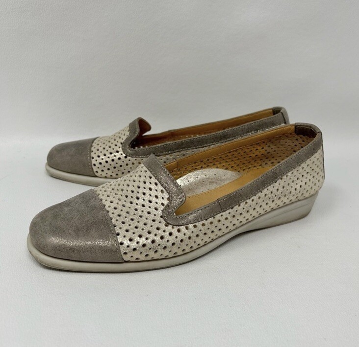 Unity in Diversity Metallic Perforated Cap Toe Slip On Flats, Women’s Size EU 36