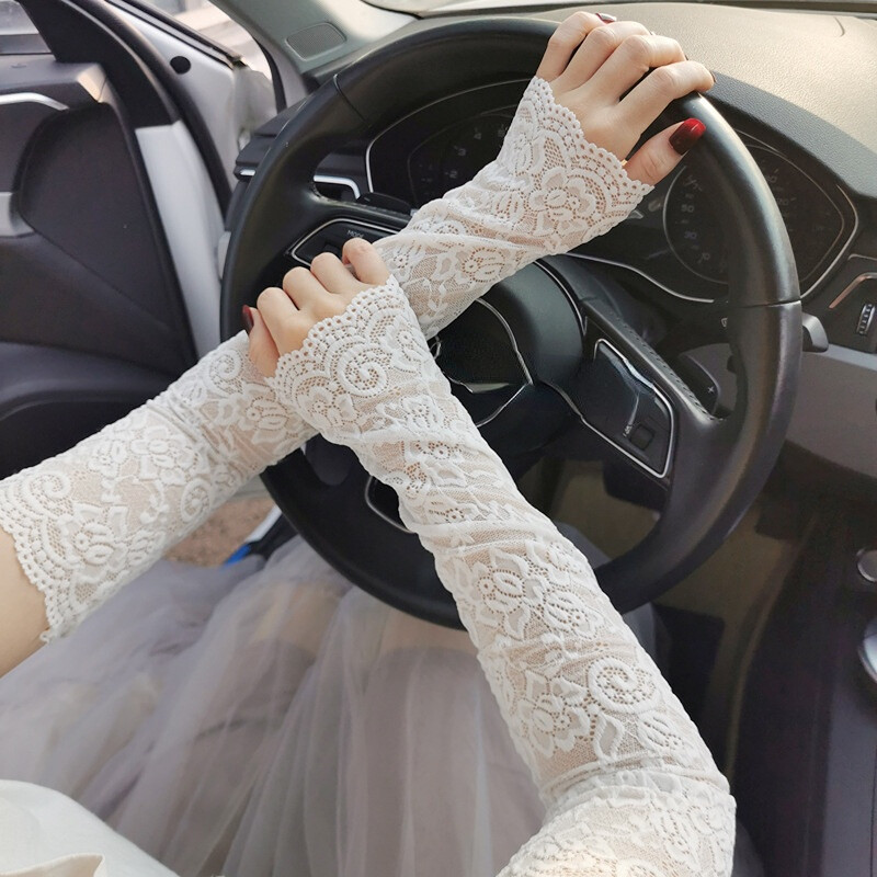 Women Fingerless Gloves Lace Long Sleeve Accessories Floral Hollow-Out Fashion