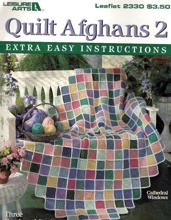 VGT LEISURES ARTS QUILT AFGHANS 2 (3 )DESIGNS INCLUDING CATHEDRAL WINDOWS
