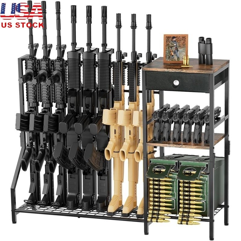 All-in-One Gun Rack Floor Stand 9 Rifles 6 Handguns Heavy-Duty Storage Display