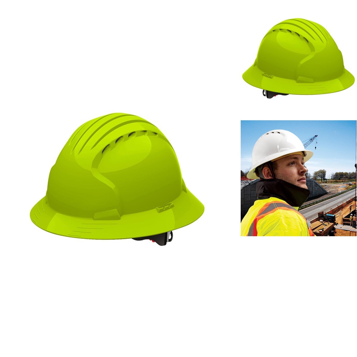 Jsp Evo 6161 Deluxe Full Brim Vented Hard Hat - Lime Green Wheel Ratchet