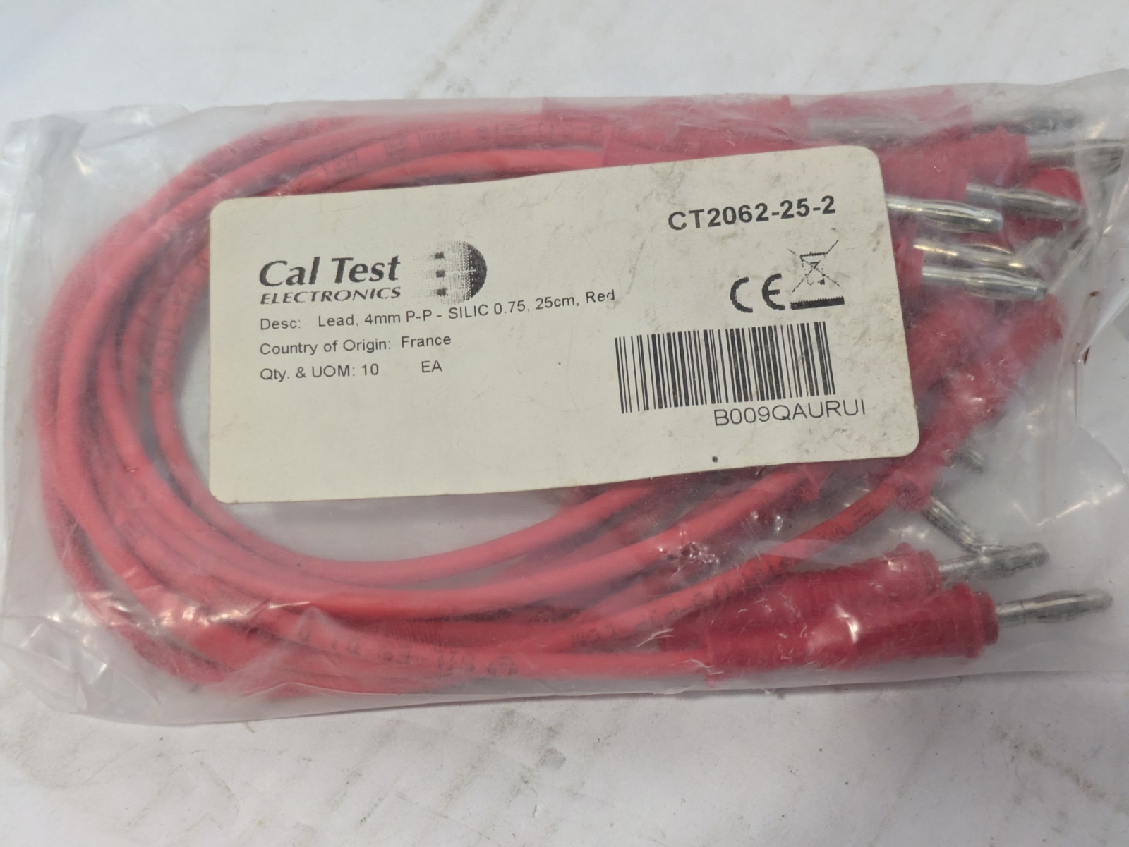Cal Test Electronics CT2062-25-2 4mm Banana Plug Patch Cord Test Lead Red 10 Pk