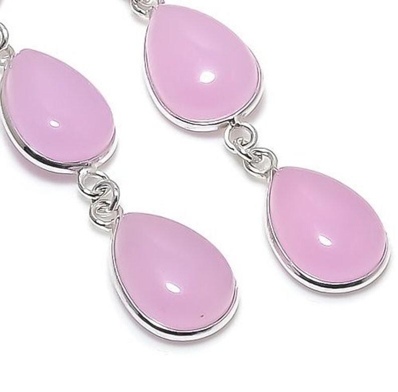Sterling 925 Silver Solid Rose Quartz Gemstone Handmade Women Earrings