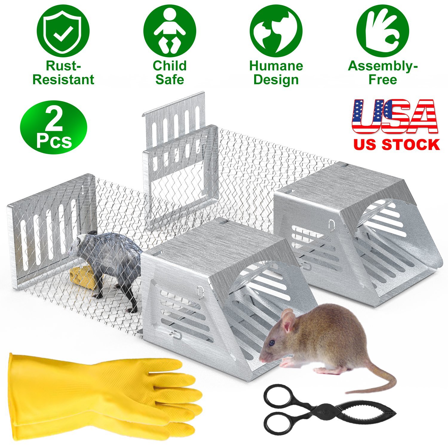 2Pcs Rat Trap Humane Live Chipmunk Cage Traps for Mouse Traps Work for Indoor