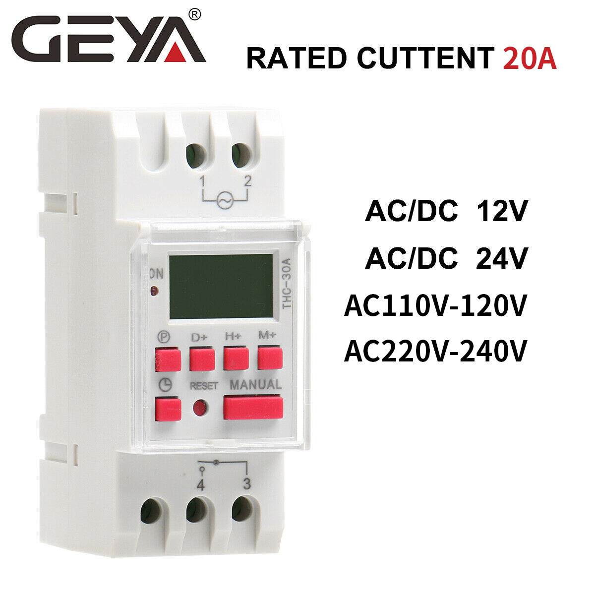 Programmable Digital LCD Timer Weekly Time Electronic Switch 20A AC/DC 12-240V