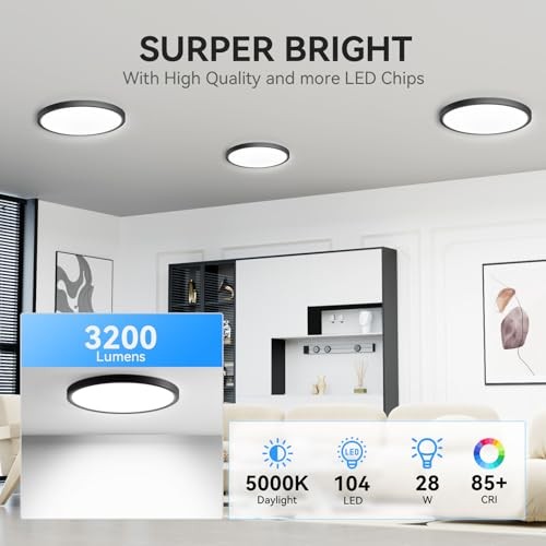 12Pack 3200lm LED Flush Mount Ceiling Light, Super 12in-12Pack(5000K) Black
