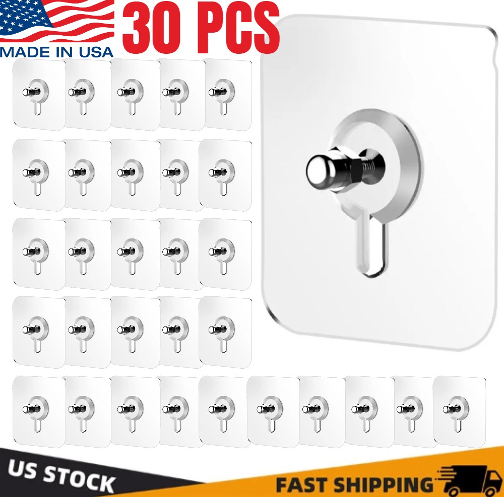 30PCS Self Adhesive Wall Hooks Seamless Punch Free Nail Screw Stickers Hanging
