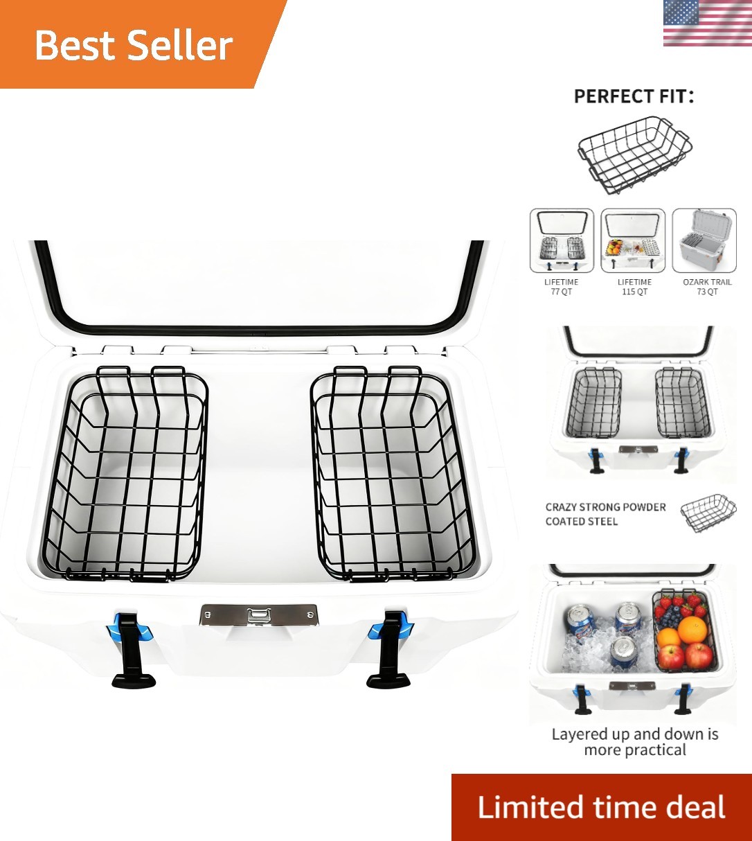 14.45" Cooler Basket,Cooler Basket Compatible with Lifetime 77 Qt, 115 Qt, Oz...