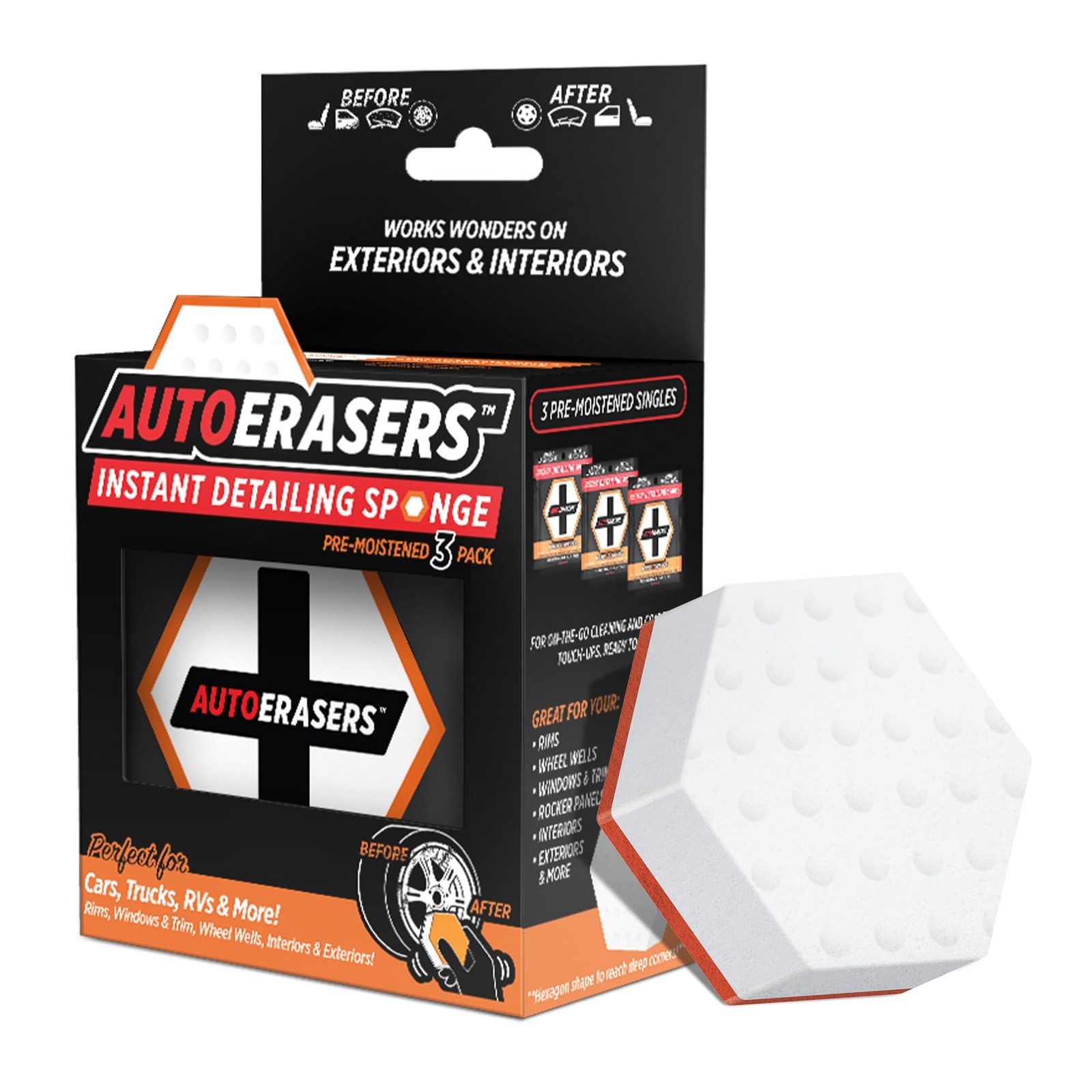AutoERASERS™ Instant Detailing Car Bikes Wash Sponge, Pack of 3, White