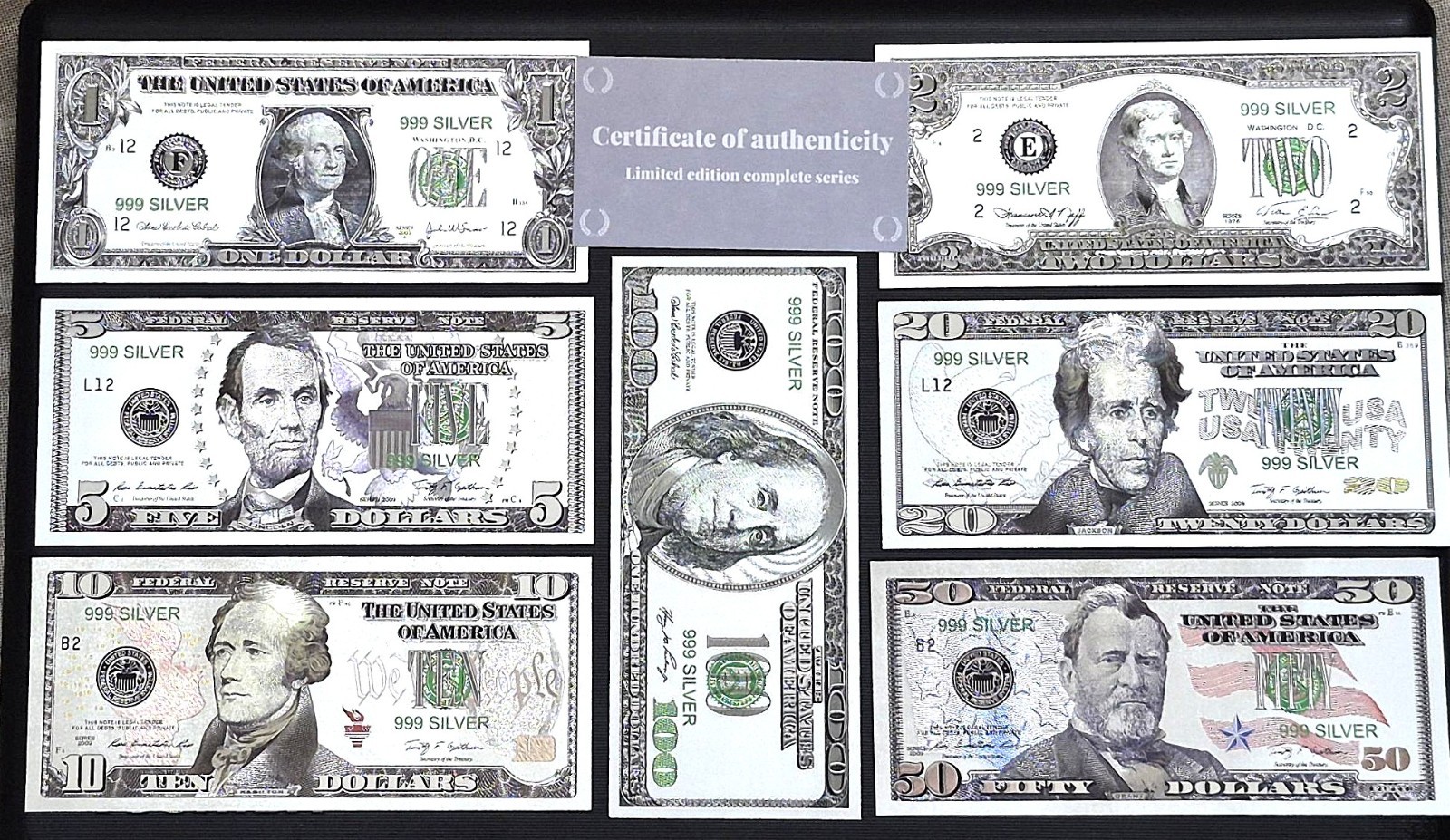 COMPLETE SET 2026 .999 SILVER $1 $2 $5 $10 $20 $50 $100 BANKNOTES FOIL  SET COA