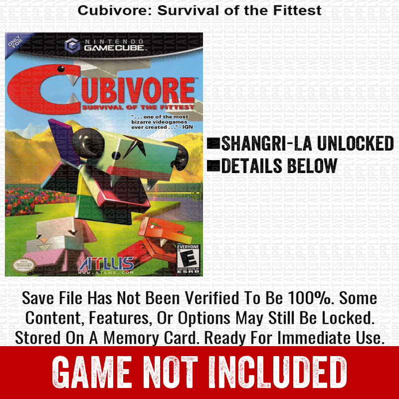 Cubivore Survival of the Fittest 100% Nintendo GameCube Memory Card Save CHEATS