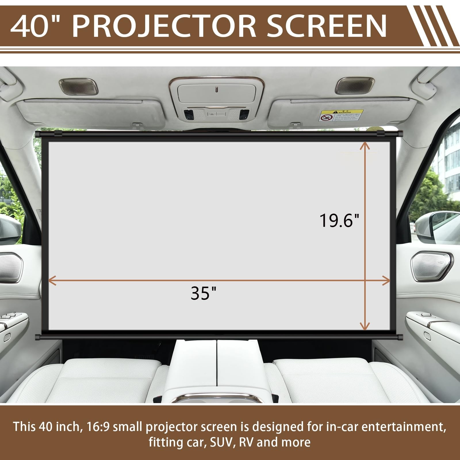 Projector Screen Small for Car, 40 inch 16:9, 4K HD, Portable Projection Scre...