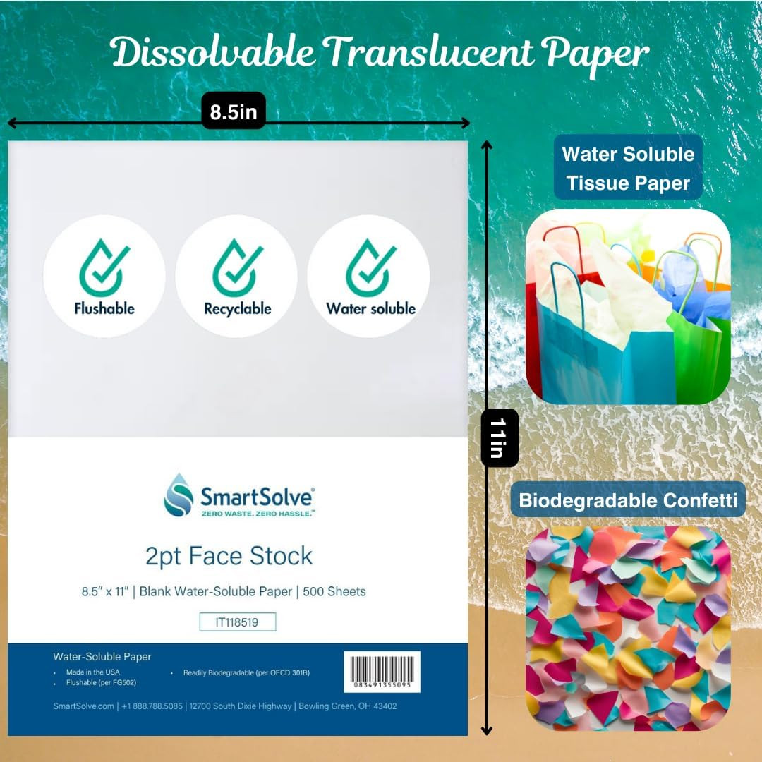 2 Pt. Water-Soluble Bio-Based Paper | Dissolves Quickly in Water |