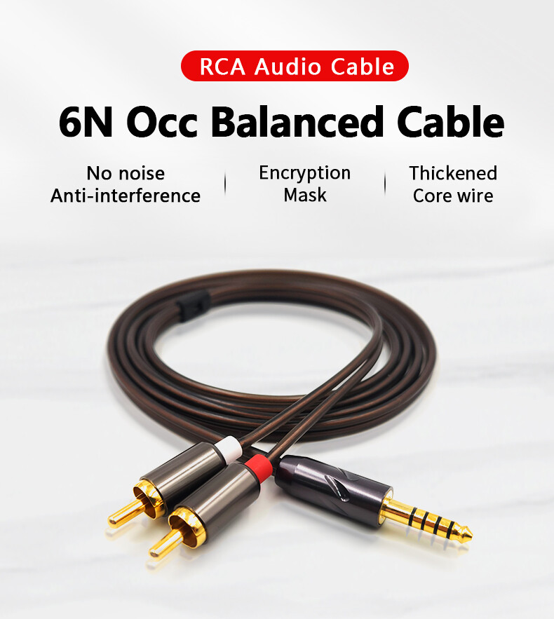 Hifi Silver Plated 2.5,4.4mm Balanced To 2 RCA Male Cable For Audio Amplifier