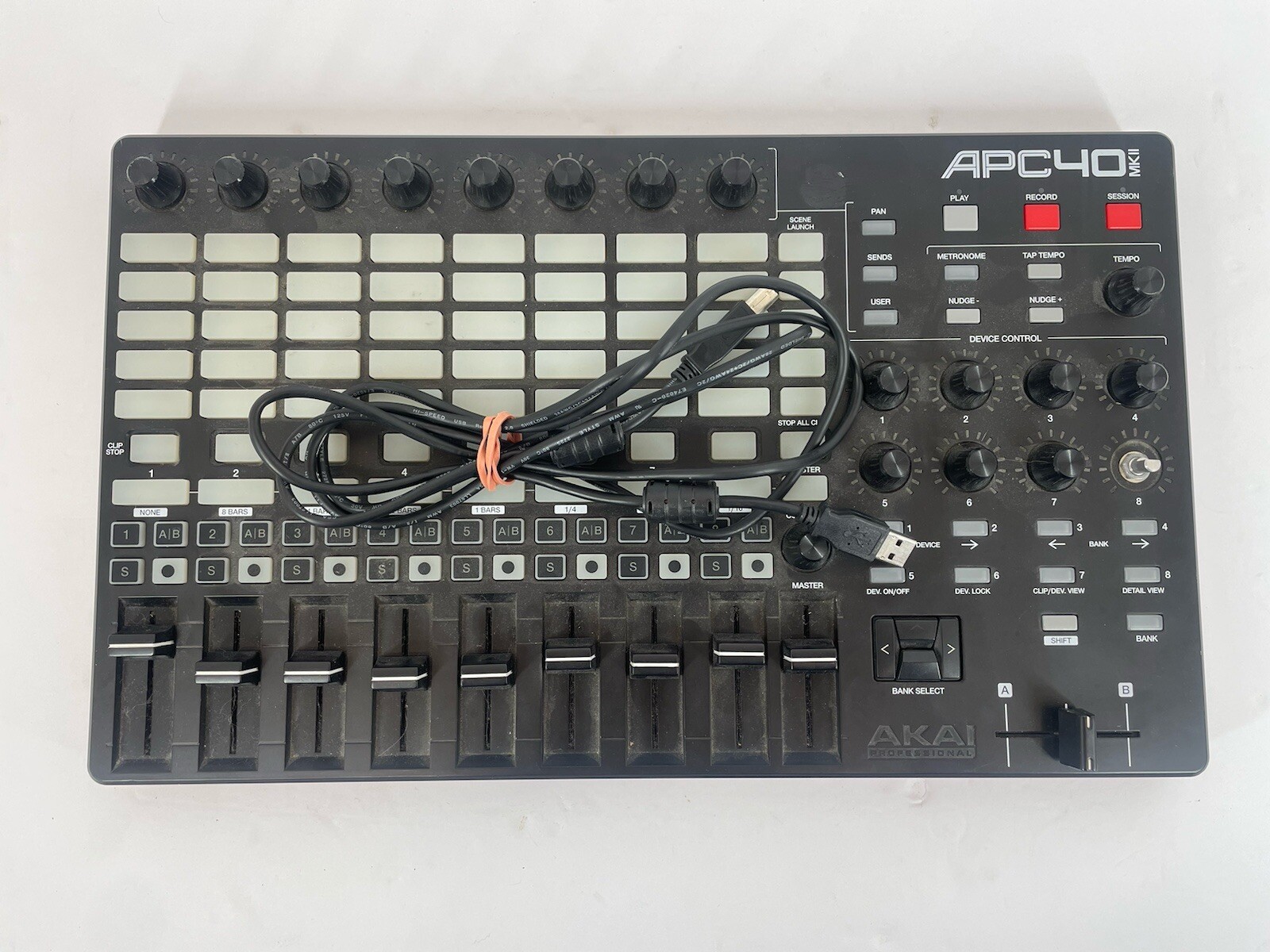Akai APC40 MKII USB MIDI Controller With Cord. Missing 1 Knob Powers On Works