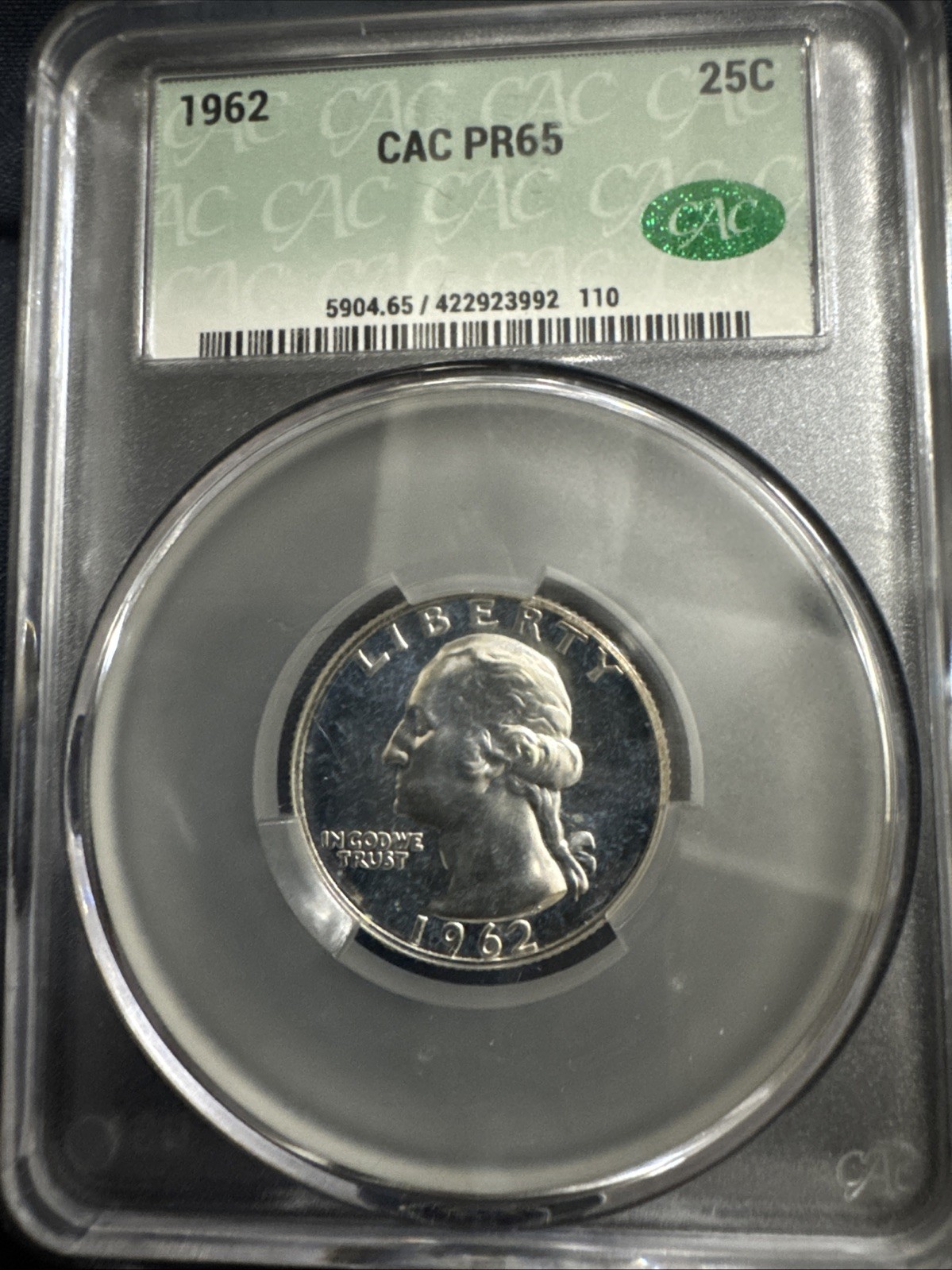 1962 Washington Quarter 25c CAC PR65 Proof 90% Silver Gem Ultra Premium