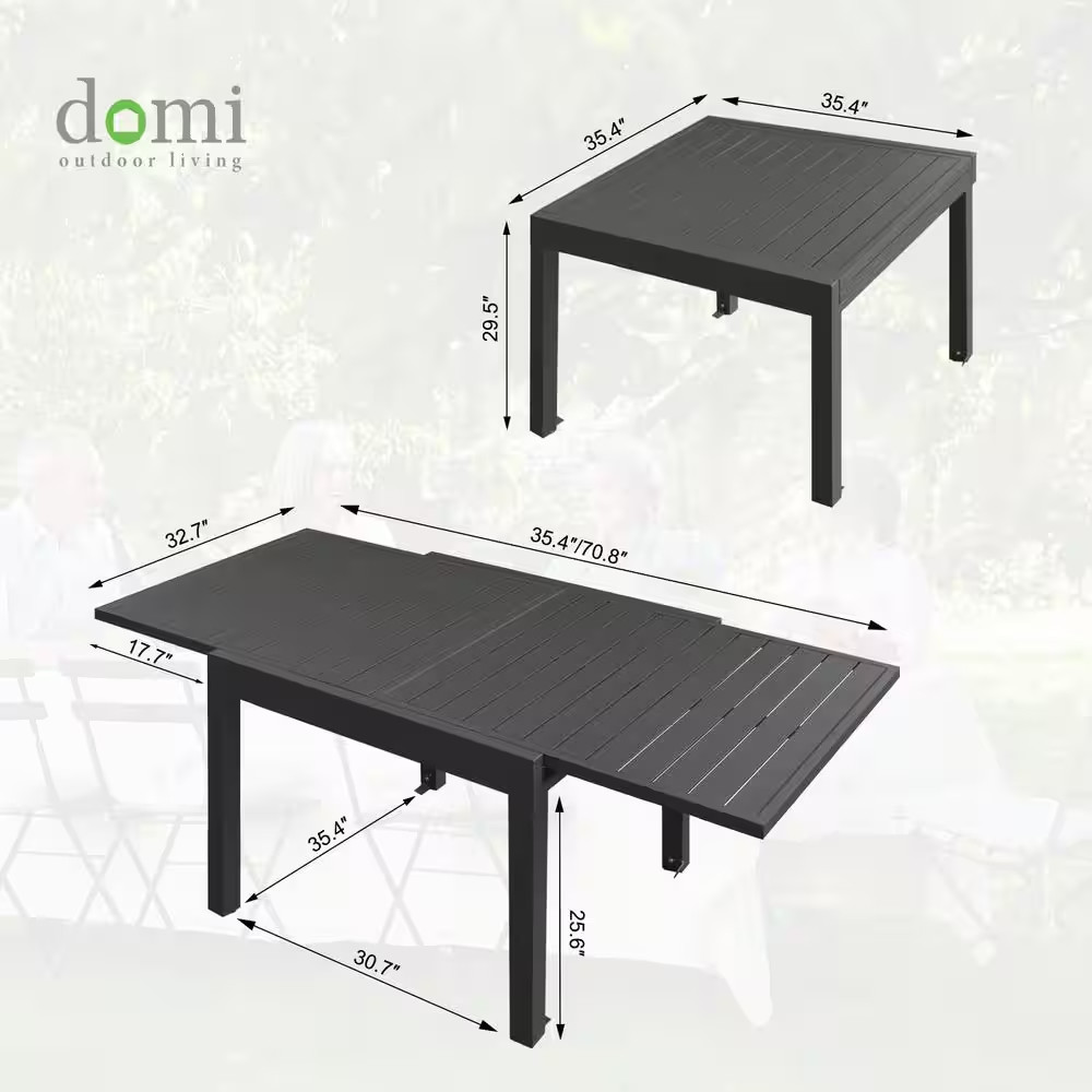 Dark Brown Rectangular Aluminum Outdoor Dining Table Withextension 35 In. to 71