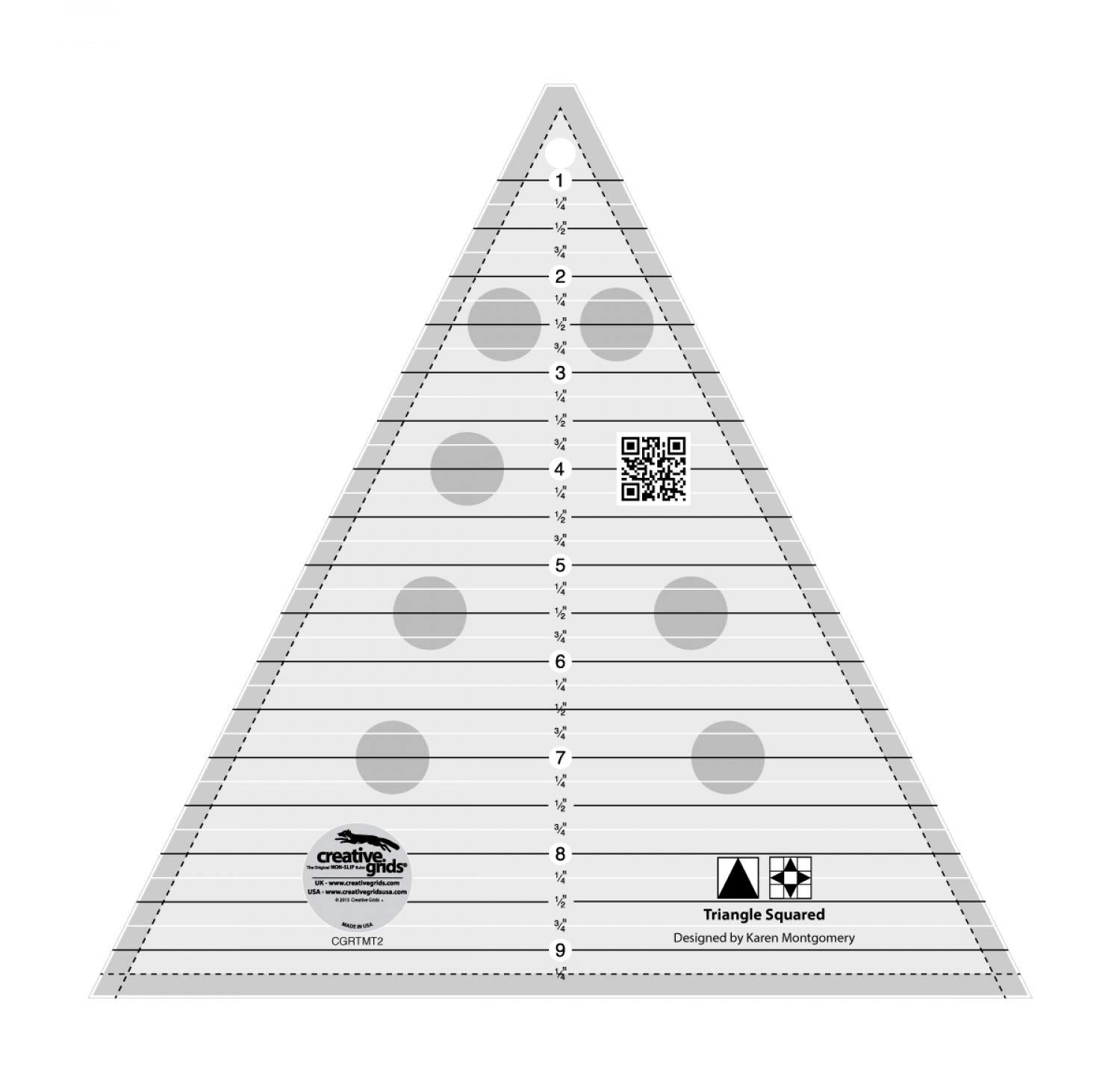 Creative Grids Triangle Squared Ruler 9-1/2in Quilt Ruler – CGRTMT2 – Made in US