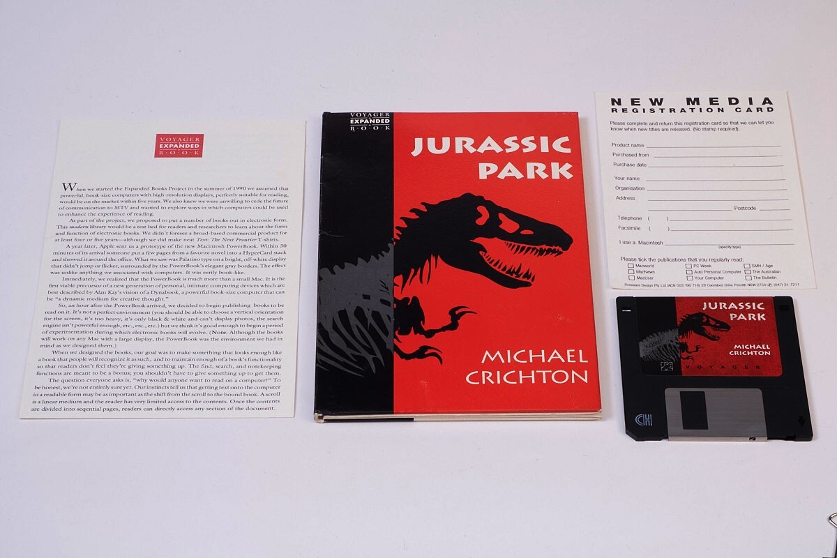 Vintage Voyager Expanded Book - Jurassic Park, 1991 Floppy Disk Michael Crichton