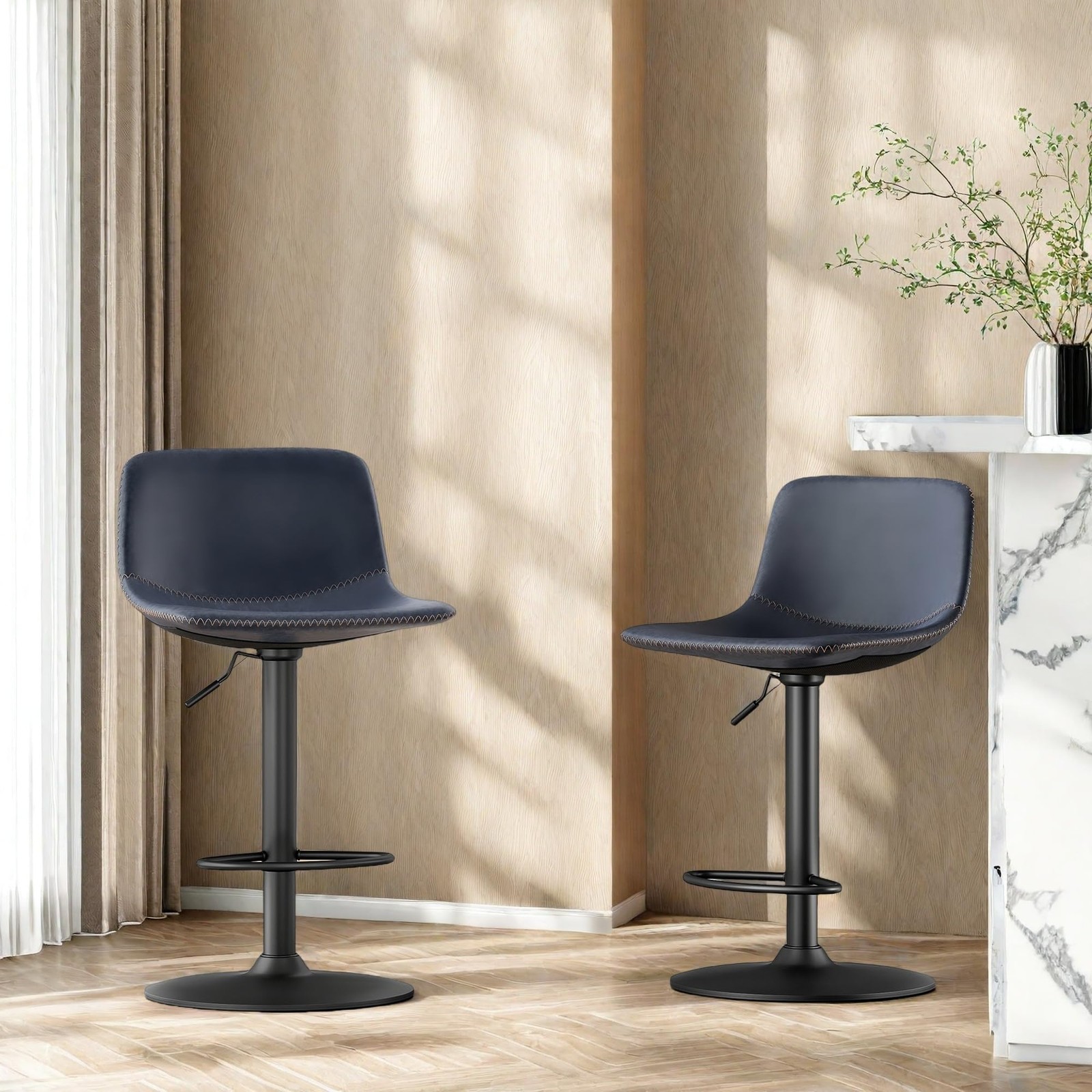 Adjustable Swivel Bar Stools Set of 2, Modern Counter Height Bar Chairs with ...