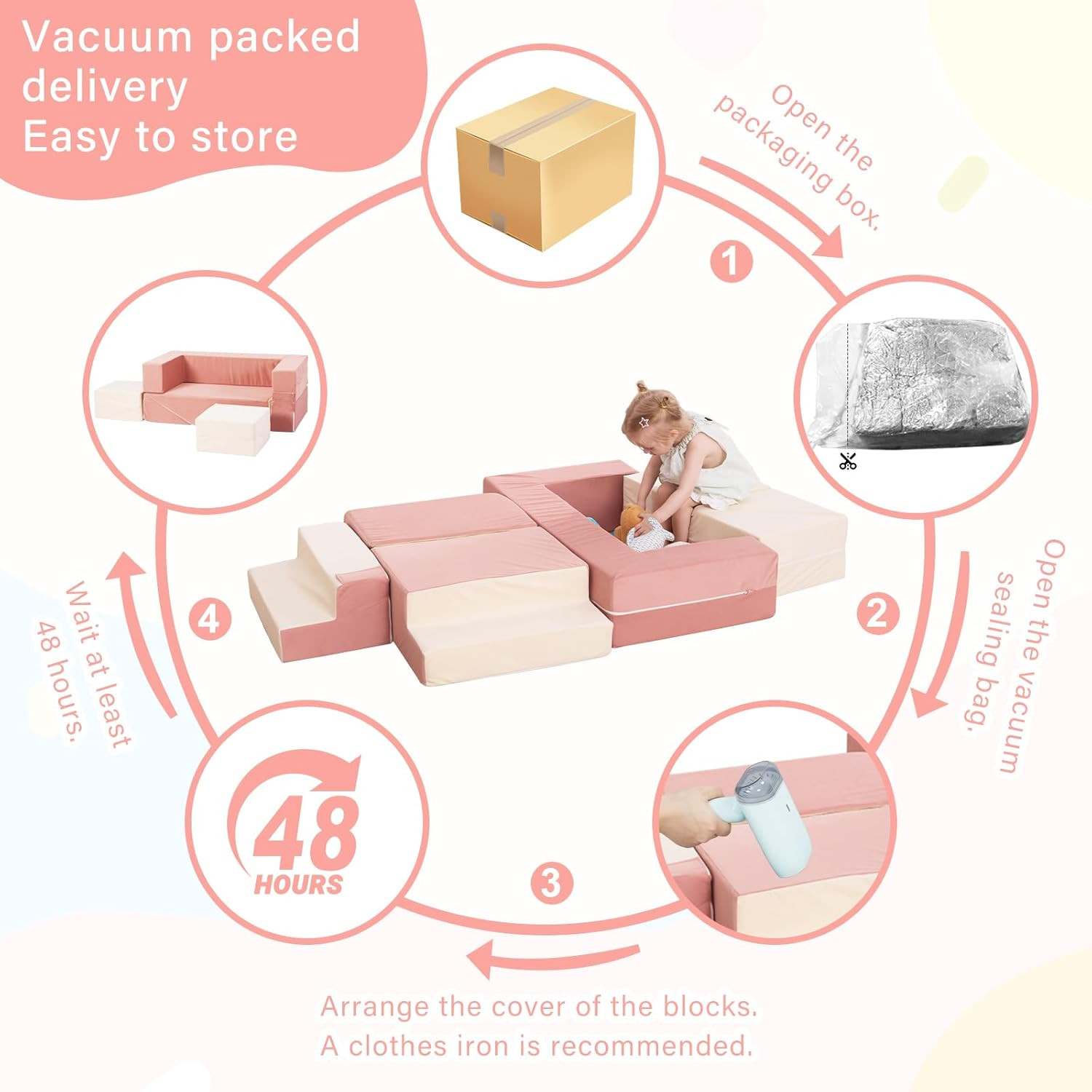 Modular Kids Couch with Ottomans, Foam Blocks & Slide for Playroom Fun