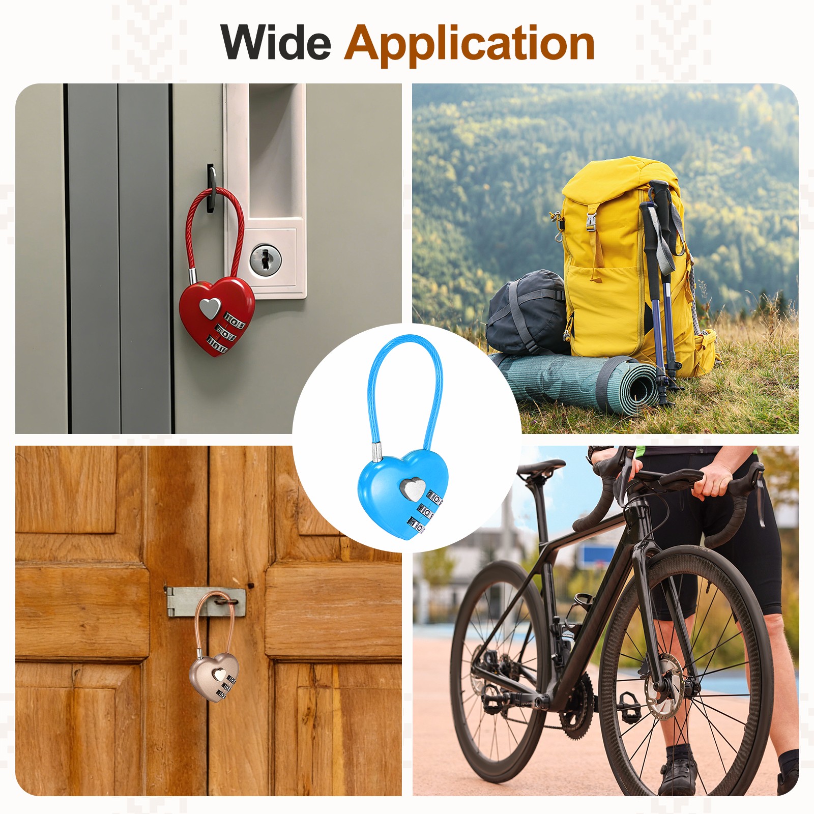 Combination Padlock (4.3 Inch, Blue), 3-Digit Heart Shaped Combo Padlock