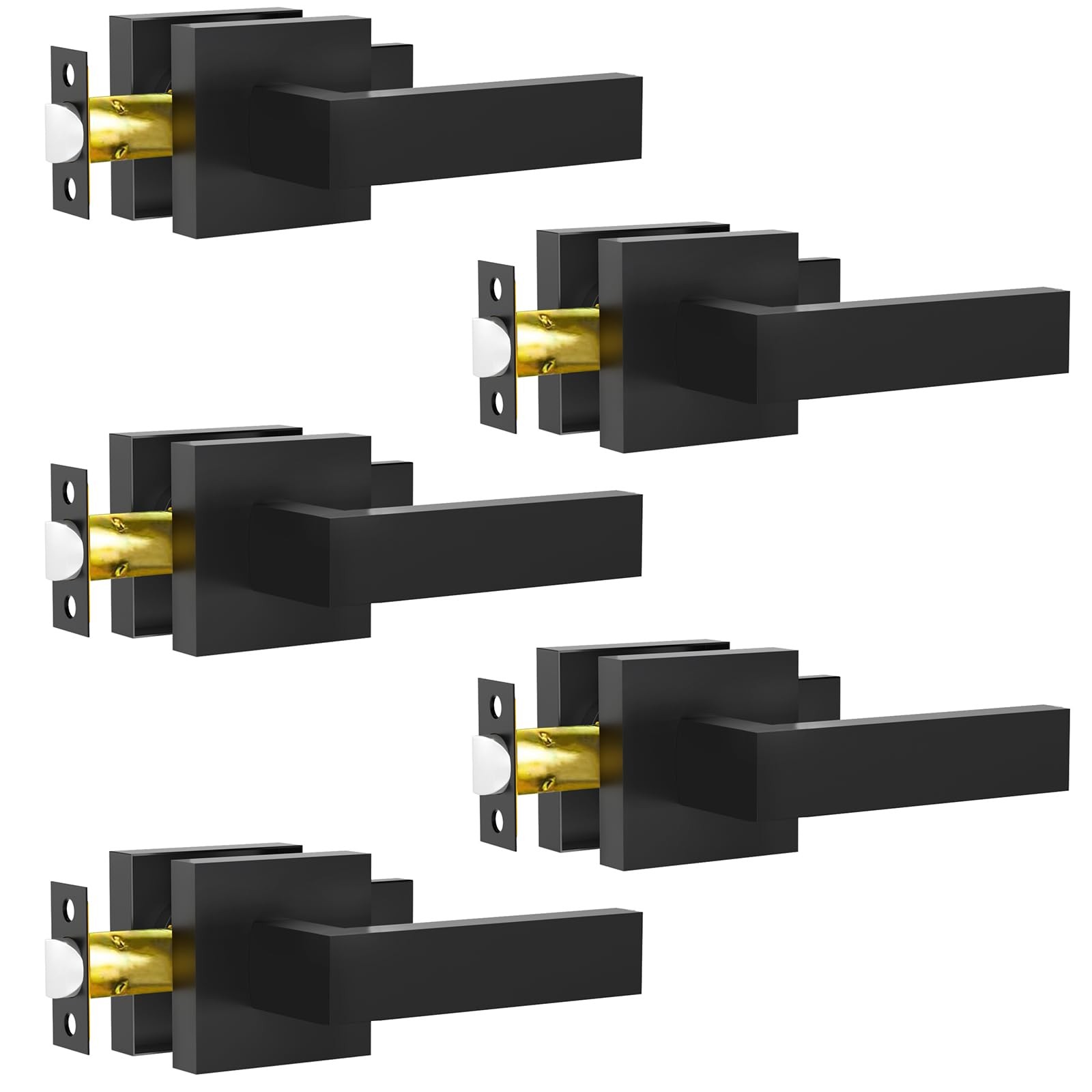 RAZCC Passage Door Lever, 5 Pack Non-Locking Passage-5 Pack, Matte Black