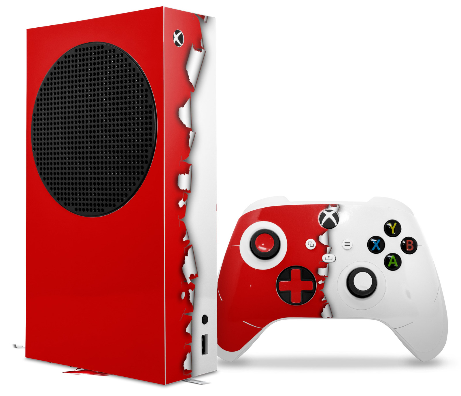 Skin Wrap for XBOX Series S Console Controller Ripped Colors Red White