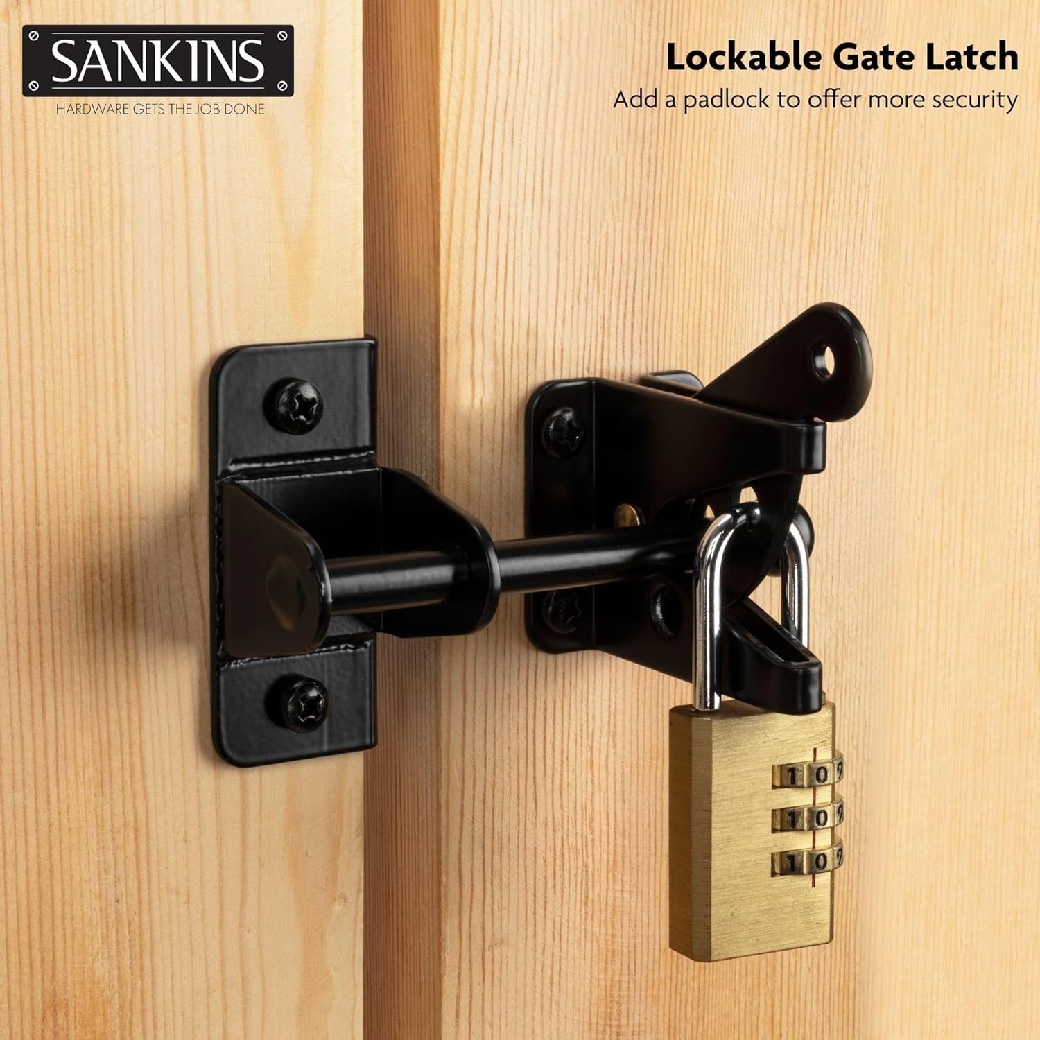 Robust Self-Locking Gate Latch for Wooden Gates - Versatile Installation, Black