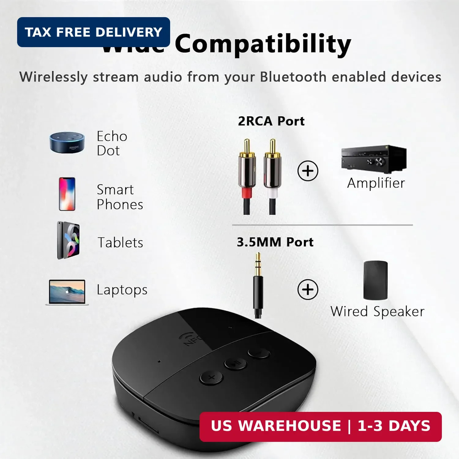 eppfun Bluetooth 5.2 Receiver,Bluetooth Audio Adapter with NFC, USB, TF Card Slo