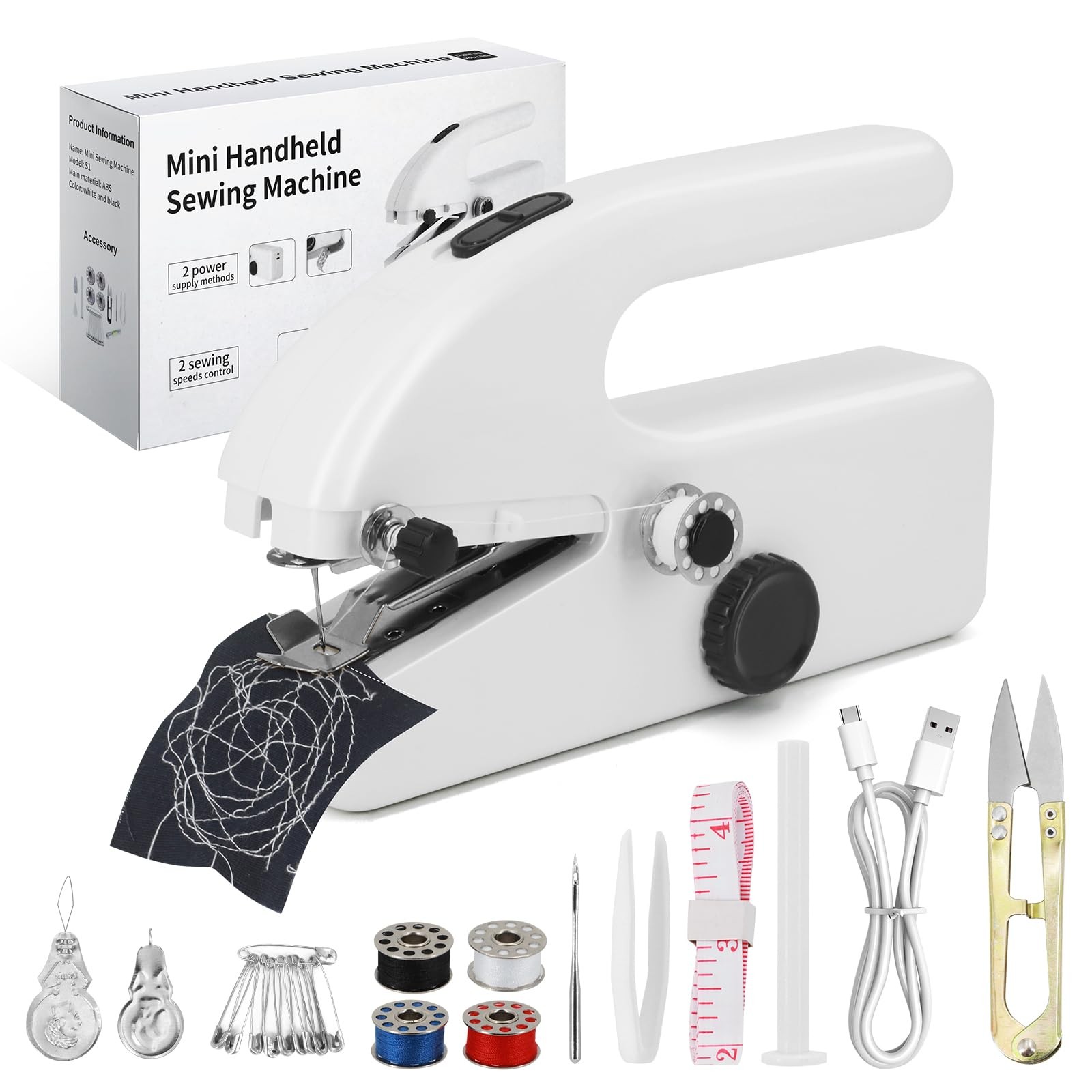 Handheld Sewing Machine for Beginners, Portable Mini Sewing Machine with Two ...