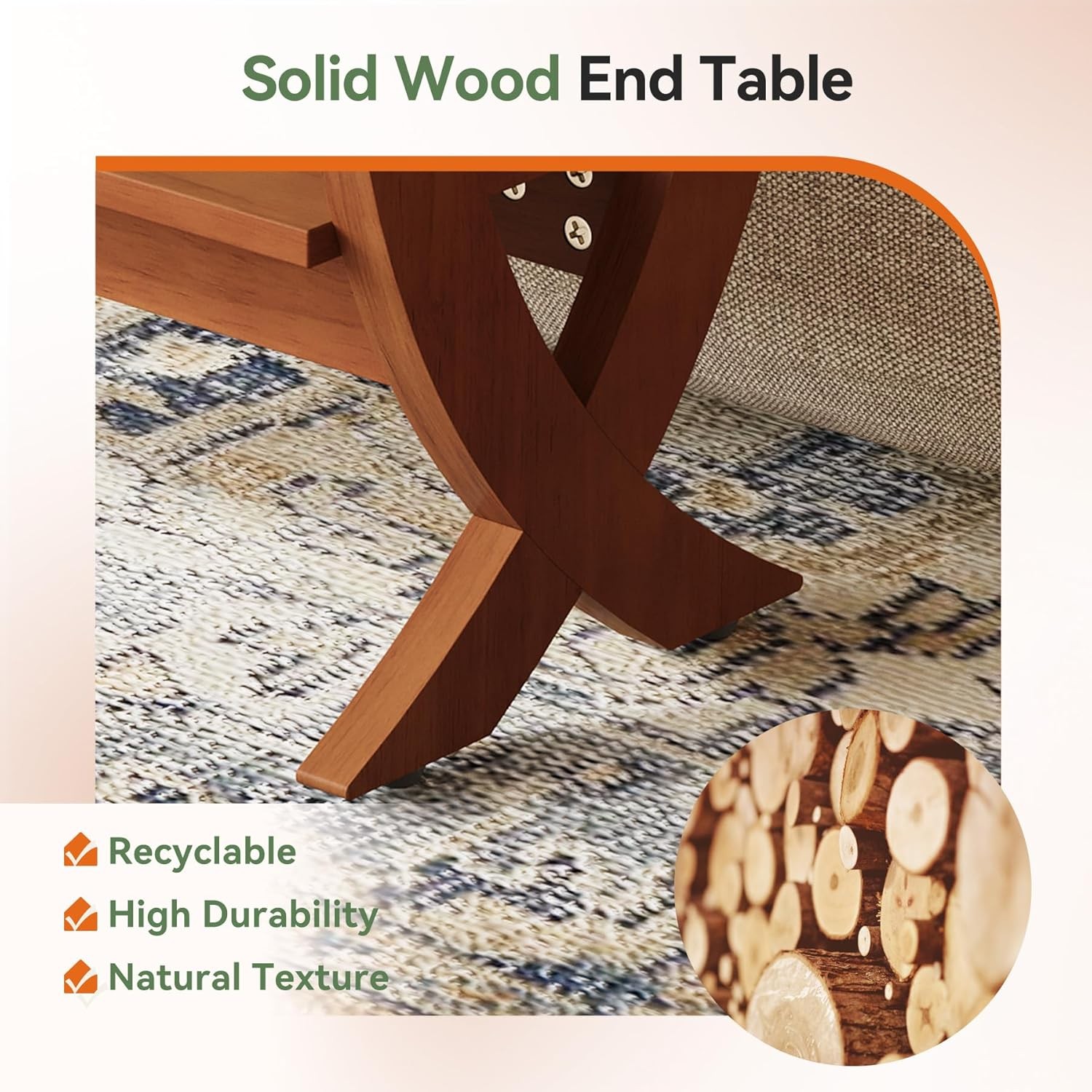 2-Tier Solid Wood End Table Modern Couch Side Table with Storage for Living Room