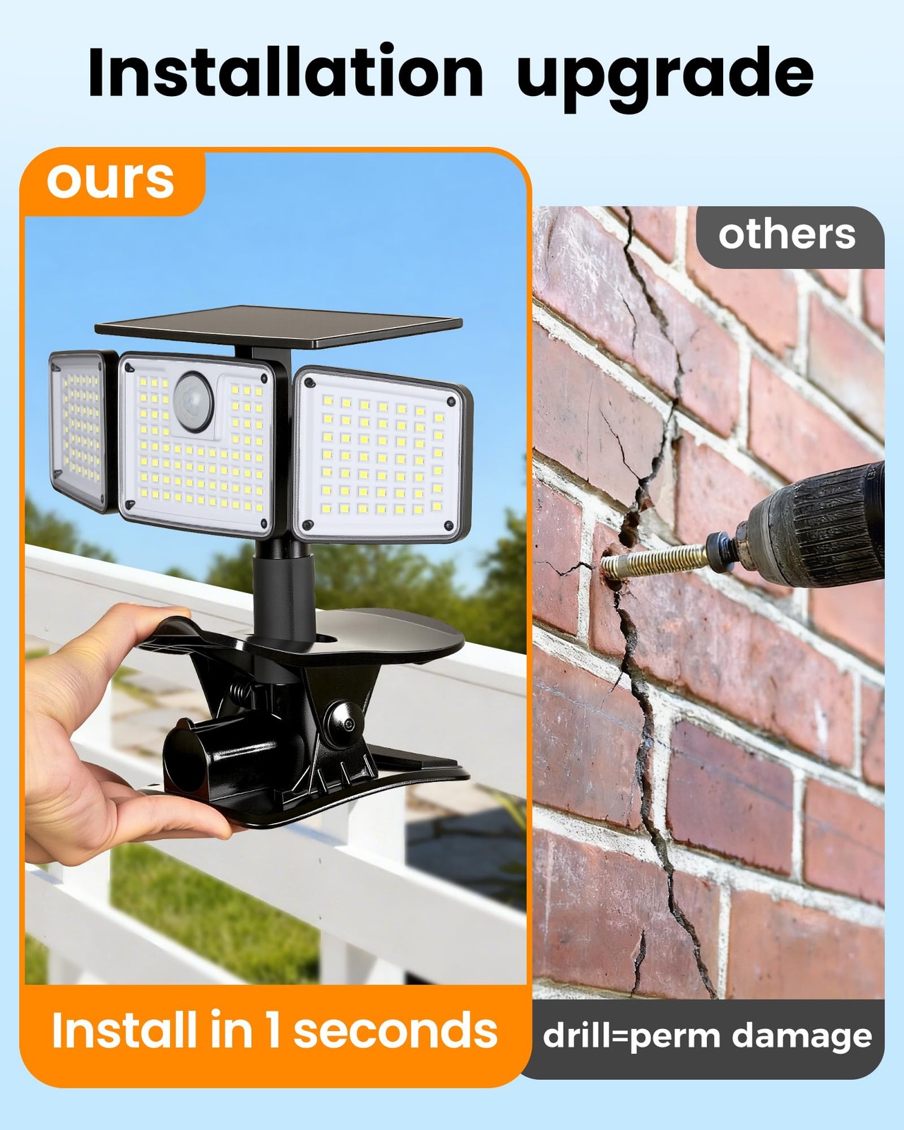 Clip on Solar Lights for Fence, 1Second Installation Motion Sensor Security L...