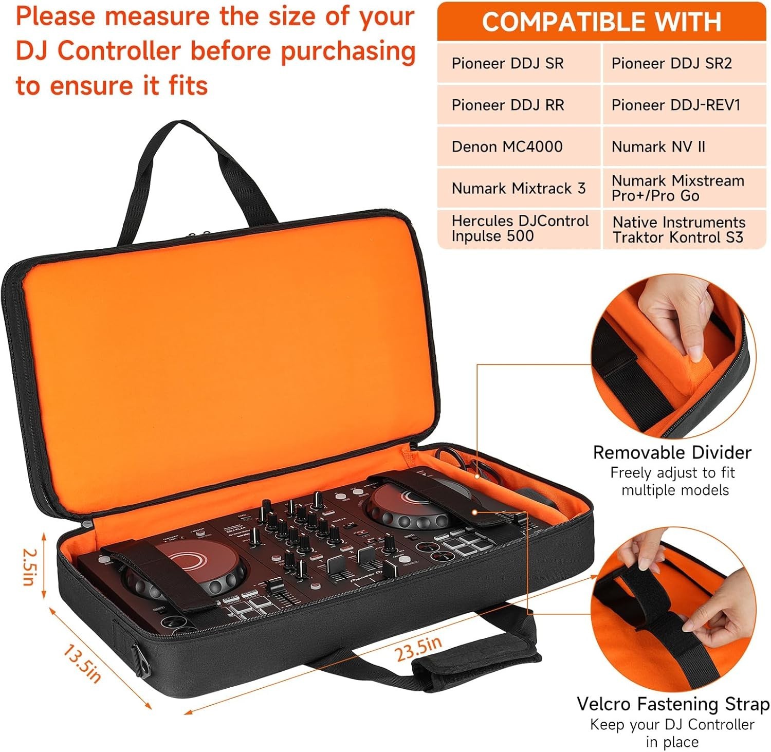 DJ Controller Bag Black Orange Polyester Protective Case M 23.5"x13.5"x2.5"