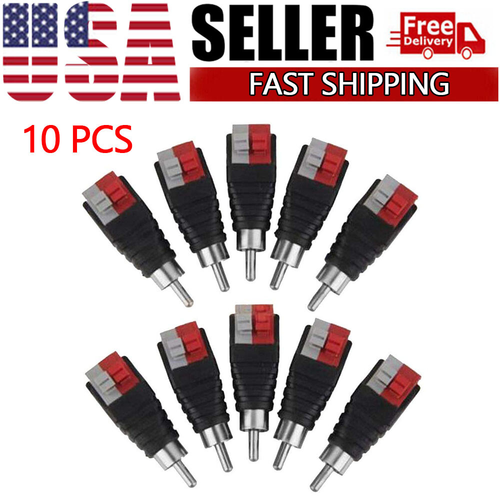 10Pcs Speaker Wire Cable to Audio Male RCA Connector Adapter Jack Plug New US