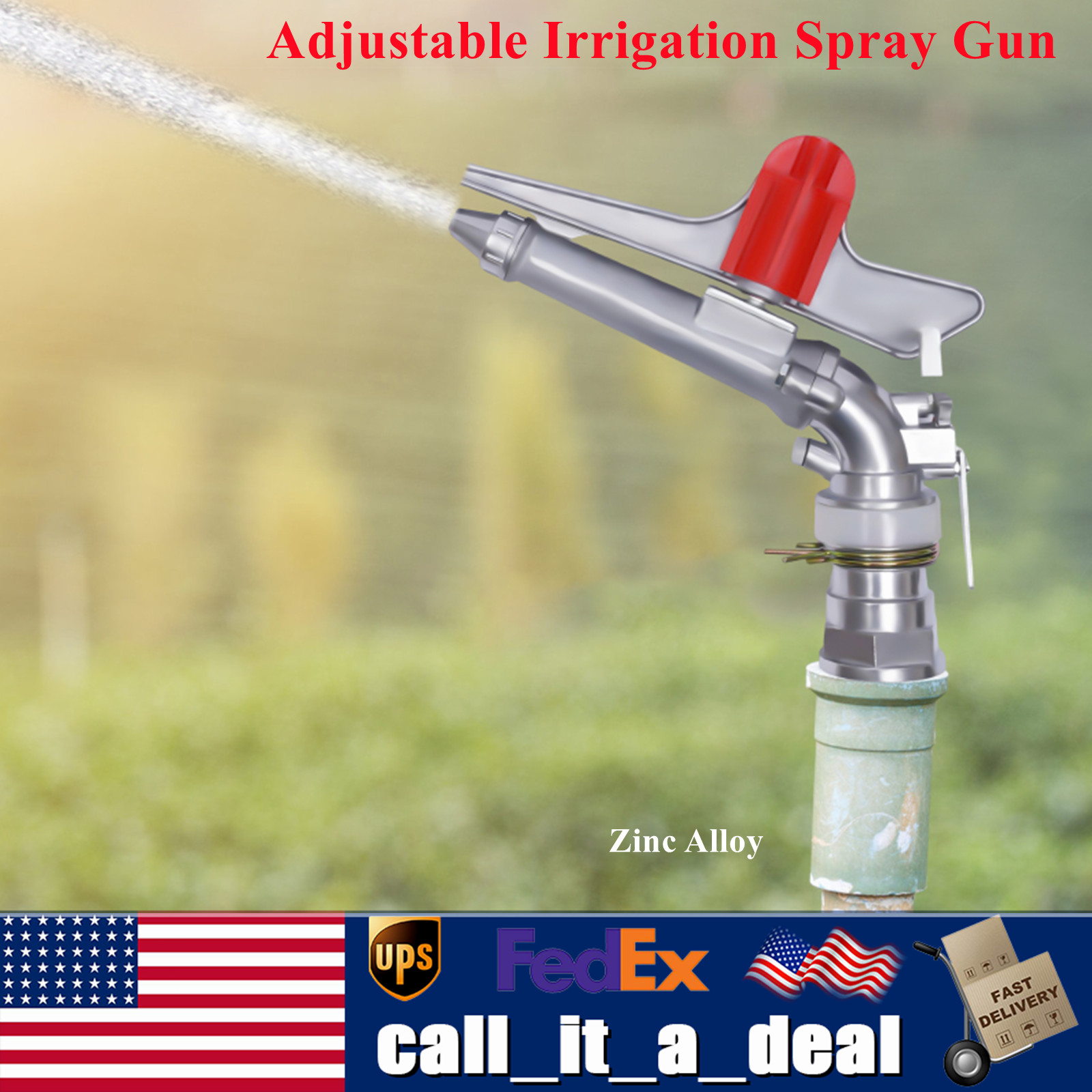 2" 360?? Adjustable Impact Sprinkler Large Area Water Irrigation Spray Gun Head