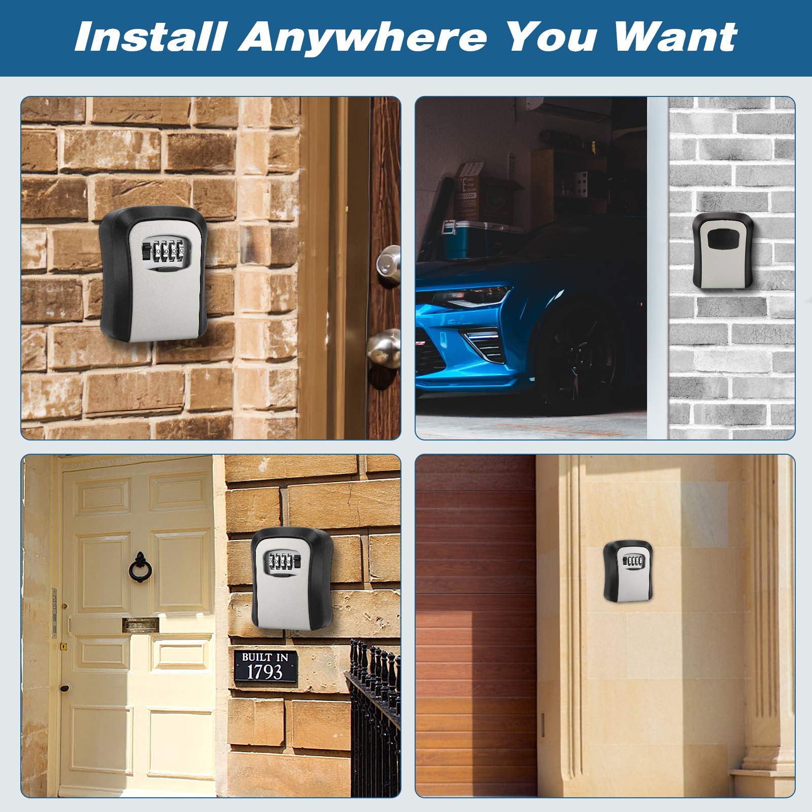 Key Lock Box, Combination Lock Box Wall Mounted Waterproof Key Storage Lock B...