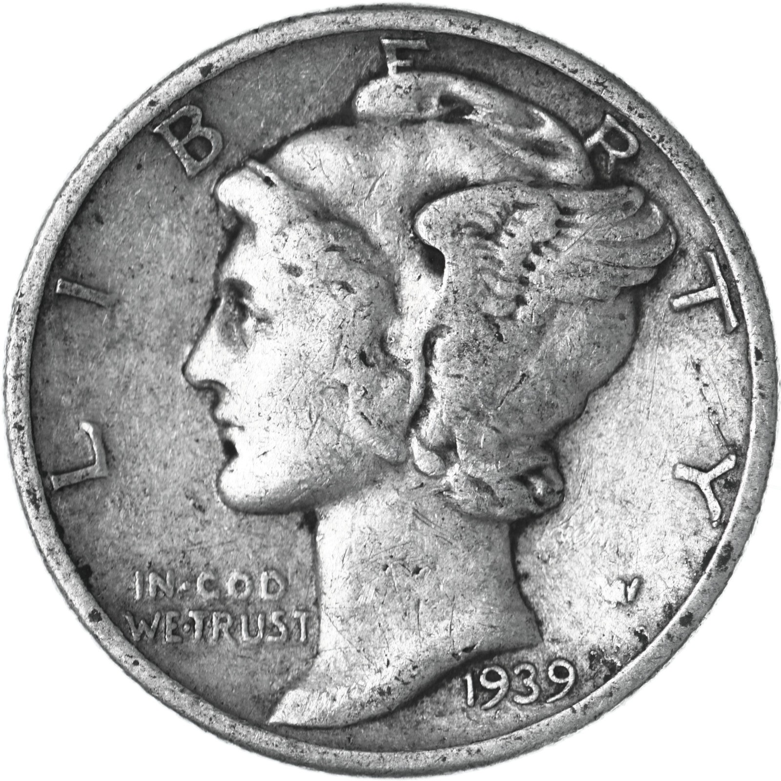 1939 (P) Mercury Dime 90% Silver Very Fine VF